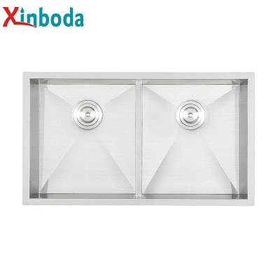 China Without Faucet Customized Family Restaurant Hand Basin Double Bowl 304 Stainless Steel Undermount Kitchen Sink for sale