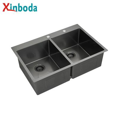 China Without Faucet Metal Type Best Selling 304 Stainless Steel Double Sink Kitchen Sink Farmhouse Material House for sale