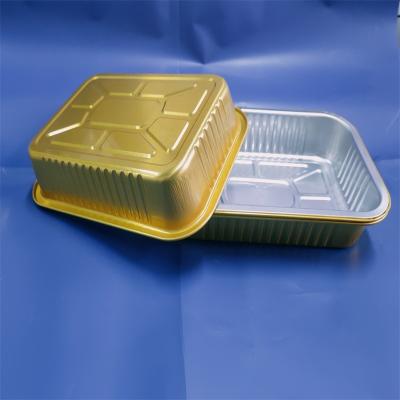 China Disposable Food Packing Box Aluminum Foil Coated Gold Silver Trays With Plastic Lid for sale