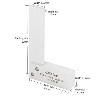 China Carbon Steel 63*40mm 90 Degree Accuracy Wide Seat Ruler Test Square Measuring Square Tool Right Angle Rulers for sale