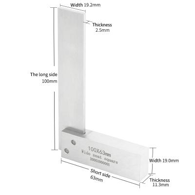 China Carbon Steel 100*63mm 90 Degree Accuracy Wide Seat Ruler Test Square Measuring Square Tool Right Angle Rulers for sale