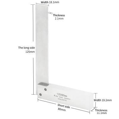 China Carbon Steel 125*80mm 90 Degree Precision Wide Seat Ruler Test Square Square Tool Angle Measuring Rulers for sale