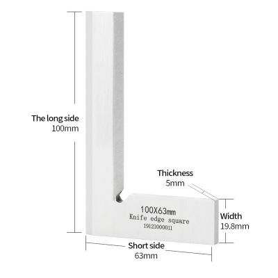 China Carbon Steel Carpenter 100*63mm 90 Degree Precision Knife Blade Square Blade Angle Test Square Tool Square Measuring Right Angle Ruler for sale