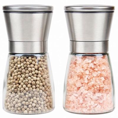 China Viable Coarseness 180ml Stainless Steel Lid Glass Bottle Adjustable Kitchen Cooking Spice Sea Salt Pepper Seasoning Grinder for sale