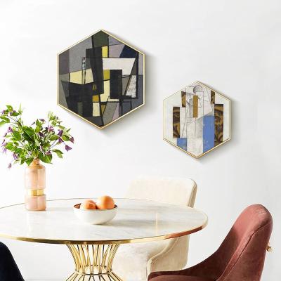 China Modern Wholesale Hexagon Canvas Oil Painting With Multi Color PS Frame for sale