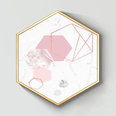 China Modern Pink Nordic Design Wall Hexagonal Decorative Painting Art For Restaurant for sale