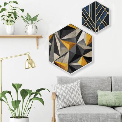 China New Style Abstract Hexagon Framed Picture Canvas Art In Bulk For Home Decoration for sale