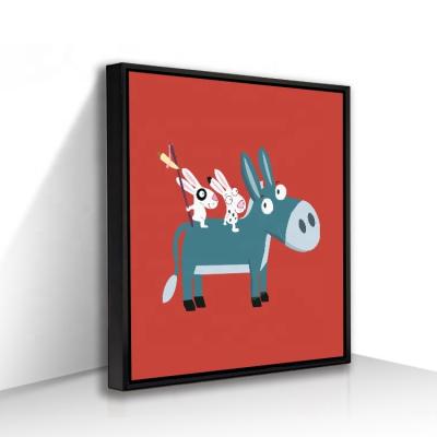 China Lovely Traditional Donkey Cartoon Picture Printed Canvas Art With Black Frame For Kids Room for sale