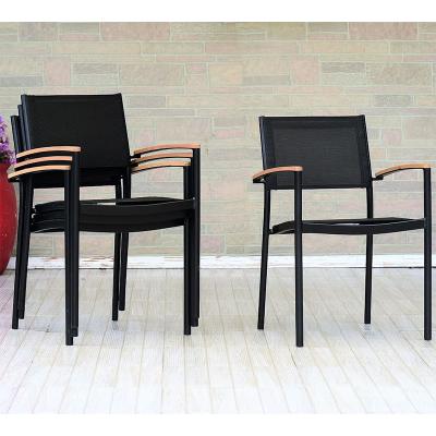 China Contemporary Popular Aluminum Outdoor Dining Stackable Garden Set Chairs With Sling for sale