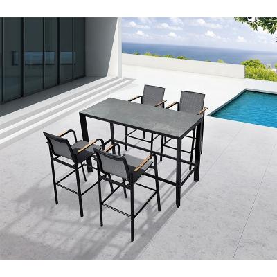 China Durable Stable Wholesale Aluminum Patio Bar Stools Black Tall Patio Chairs With Sling for sale