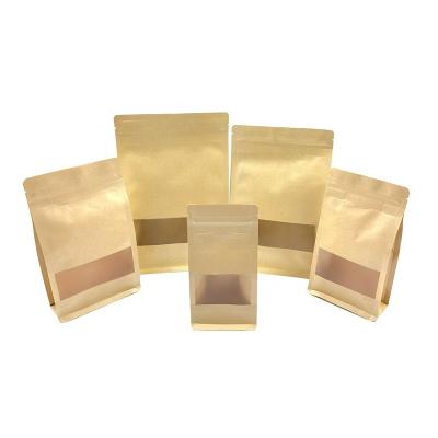 China Flat Bottom Recyclable Side Gusset Kraft Paper Ziplock Bag With Matte Or Clear Window for sale