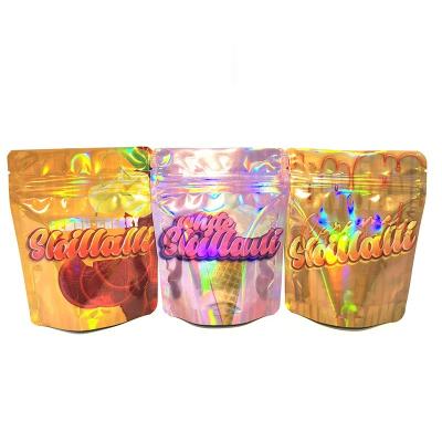 China Recyclable in stock and customized mylar packaging plastic bag cookie hologram rainbow color food mylar mylar bags for sale