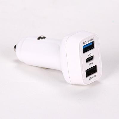 China Mobile Phone USB Plastic Car Fast Charger For Mobile Three Ports Fast Car Charger for sale