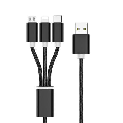 China Mobile phone types 3 in 1 high quality black knitted usb data cable cheap price for sale