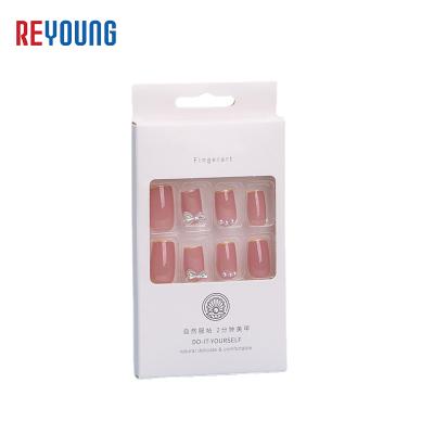 China Small Biodegradable White Artificial Fake Nail Set Paper Packaging Boxes With Window Press On Nail Box For Display for sale