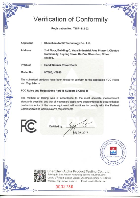 FCC - Shenzhen Aoolif Technology Co., Ltd.