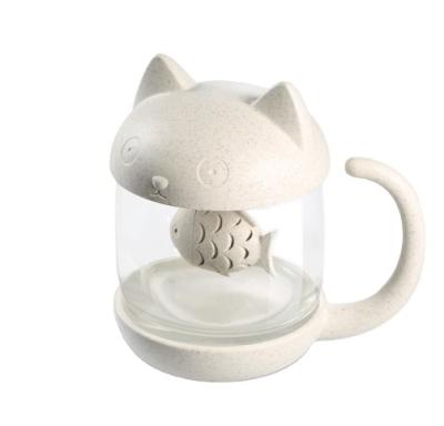 China WITH LID Home Office Tea Cups With Fish Infuser Strainer Filter Tea Cup With Cat Shaped Tea Glassware for sale