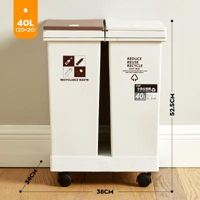 China 40L Sustainable 2compartment On Cover Open Cover Waste Bin Removable Sorting Bin With Base Bin for sale