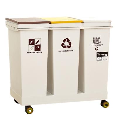 China 36L Sustainable 3compartment On Cover Open Cover Waste Bin Removable Sorting Bin With Base Bin for sale