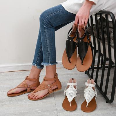 China Hot latest fashion trend design 2022women flat sandals casual shoes wholesale high quality summer soft daily large size PU sandals women shoes for sale