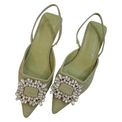 China New fashionable street anti-odor luxury rhinestone ladies sandals headed low heel3cm hollow high heels sandals back empty shoes for women for sale