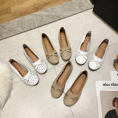 China Other New Wholesale Ladies PU Flats Bow Insole Decorative Soft Ballerina Women Shoes Leisure Nurse Medical Sandals For Women Pea Shoes for sale