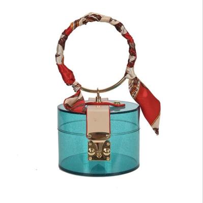 China Fashoion Summer New Fashion Transparent Bucket Bag Women Ring Handbag Slings Lock Mini Clutch Bag Cylindrical Handbags for sale