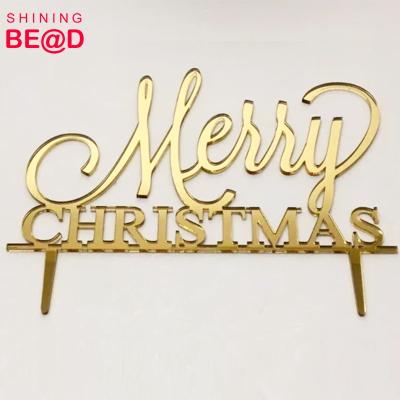 China Acrylic Cake Topper Xmas Cake Topper Holiday Merry Christmas Mirror Gold Wedding Cake Decoration Sale Topper for sale