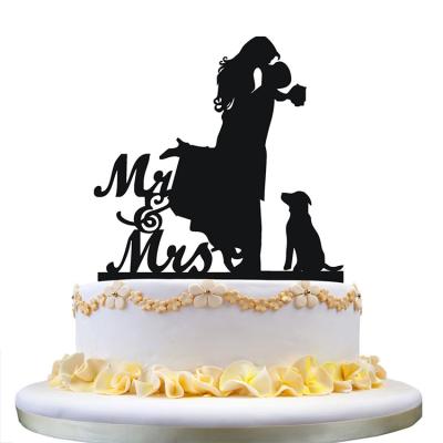 China Family Acrylic Wedding Cake Topper Monogram Acrylic Cake Topper - newlyweds with dog pet for sale