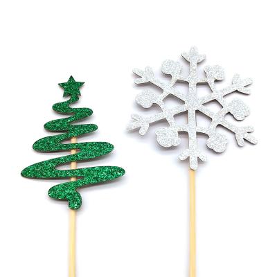 China Paper Cake Topper For Christmas, 2022 Fashion Glitter Snowflake Silver Glitter Cake Toppers Paper, Christmas Cake Topper for sale