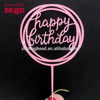 China Amazing Cake Topper Alibaba Pink Color Happy Birthday Acrylic Cake Topper Cake Accessory For Party Cake for sale