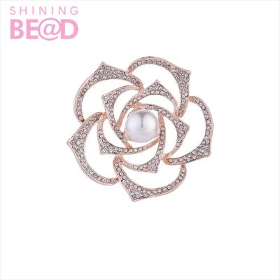 China Scarf Accessory Women's Crystal Flower Brooch Pin For Garment Vintage Gold Plating Rhinestone Brooch Lapel Pins for sale