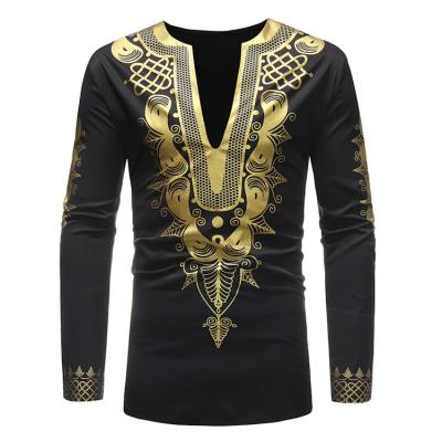 China New Arrival Polyester Men's African Clothing Long Sleeve Print T-Shirts Dashiki For Men for sale