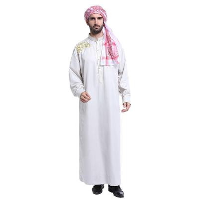 China Polyester Middle East Dubai Muslim Embroidered Mens Long Robe Muslim Men Dress Islamic Daffah Thobe Mens Abaya Clothing for sale