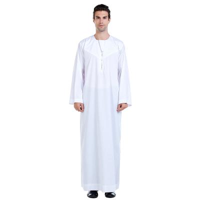 China Polyester Middle East Dubai Muslim Embroidered Mens Long Robe Muslim Men Dress Islamic Daffah Thobe Mens Abaya Clothing for sale