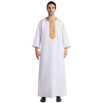 China Polyester Middle East Dubai Muslim Embroidered Mens Long Robe Muslim Men Dress Islamic Daffah Thobe Mens Abaya Clothing for sale