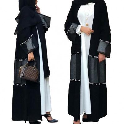 China 2022 new fashion muslim women open abaya with kimono hand made jilbab bead Dubai long maix dress for sale