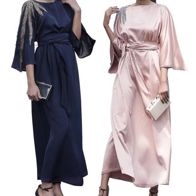 China New Maxi Modern Abaya Embroidery Islamic Dubai Clothing Polyester Middle Eastern Skirt Midsleeved Long Patchwork Dress for sale