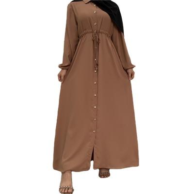 China Latest Front Fashionable Islamic Maxi Muslim Casual Women Dresses Dubai Abaya Polyester Clothing Button for sale