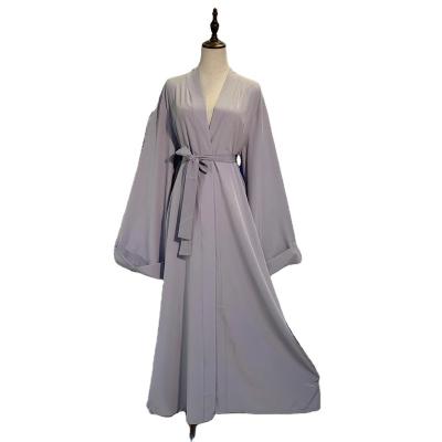 China Polyester Women Plus Size Open Front Drape Maxi Cardigan Lightweight Long Sleeve Abaya Dress for sale