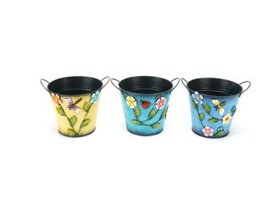 China Round Metal Flower Pot Decoration Indoor / Outdoor Garden Metal Ornaments for sale