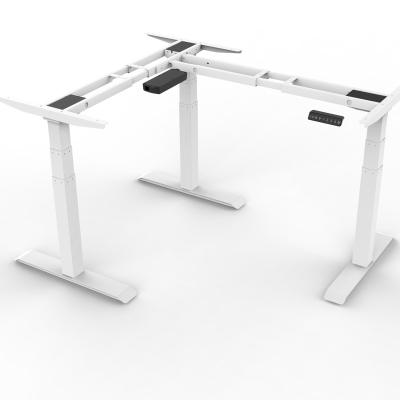 China Modern Adjustable Three Legs L-shape Desk Electric Height Standing Desk Table Legs for sale