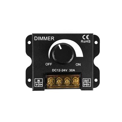 China RGB Led Strip Lighting Stepless Dimming 1CH 30A 360W Black Metal Shell Rotary Dimming Controller Led Dimmer DC12-24V for sale