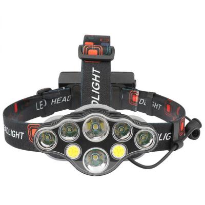 China Brightest 18000 Lumens 8 LED USB Aluminum Alloy Waterproof Headlight Flashlight with Red Lights, Extreme Bright Headlights with 8 Modes for sale