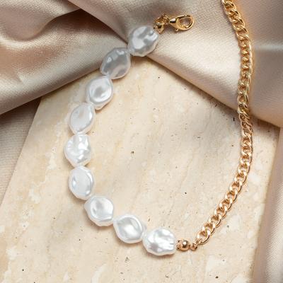 China 2022 Women Fashion Simple Design Trendy Gold Plated Fancy Chain Baroque Pearl Anklet for sale