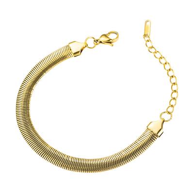 China Titanium Stainless Steel Flat Snake Hip Hop Jewelry 18K Gold PVD Coating Bangle Chain Bracelet For Women Men for sale