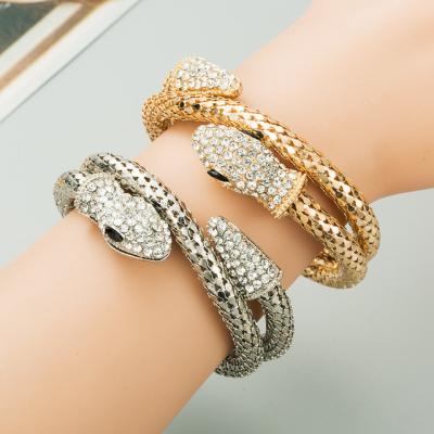 China Chunky Statement Cuff Snake Bangle Silver Plated Faux Snake Stone Bracelet Wholesale Gold Punk Alloy Jewelry for sale