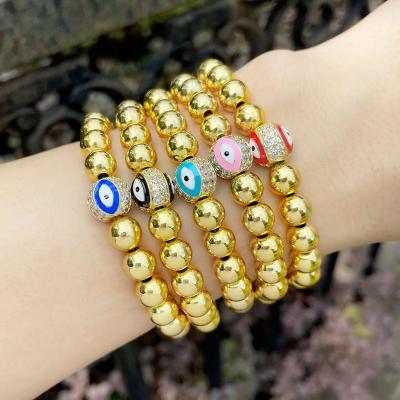 China FASHIONABLE Women High Quality 18k Gold Plated Brass Beads Turkish Evil Eye Bracelet for sale