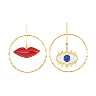 China 2021 Trendy Trendy Women Glaze Red Lip Evil Eyes Drop For Big Circle Earrings for sale