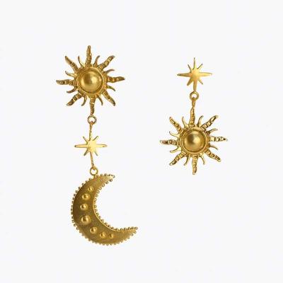 China Vintage Drop Dangle Earrings Gold Color Asymmetry Sunflower Moon Star For Women Gold Plated Alloy Stud Earrings 1pcs/opp bag 6 pcs E2105 for sale